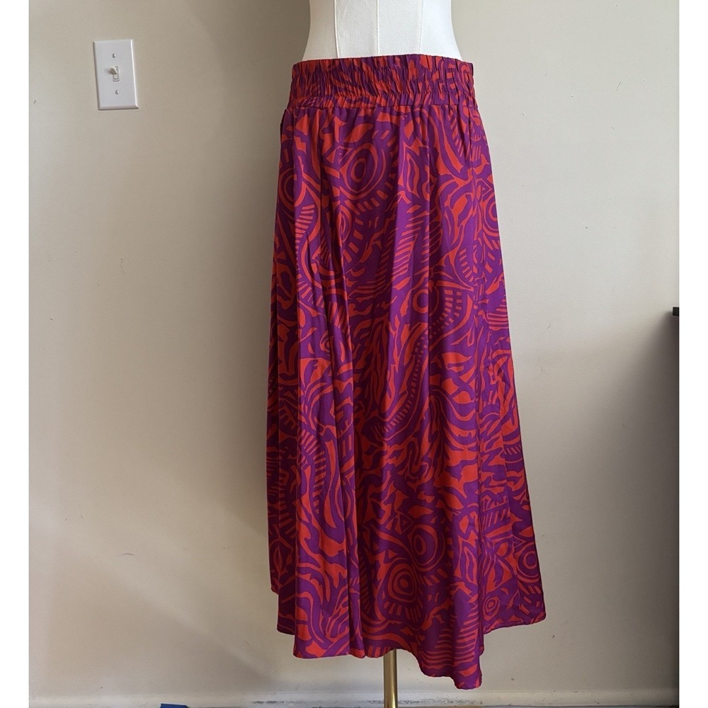 Vintage 90s IB Diffusion 100% Silk Colorful‎ Purple Red Skirt Flowy Medium Large